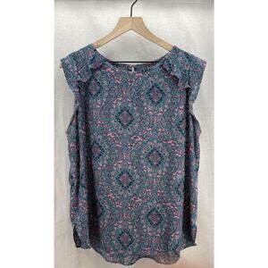 Loft Pink/Teal/Navy Paisley Flutter Sleeve Tank Womens L